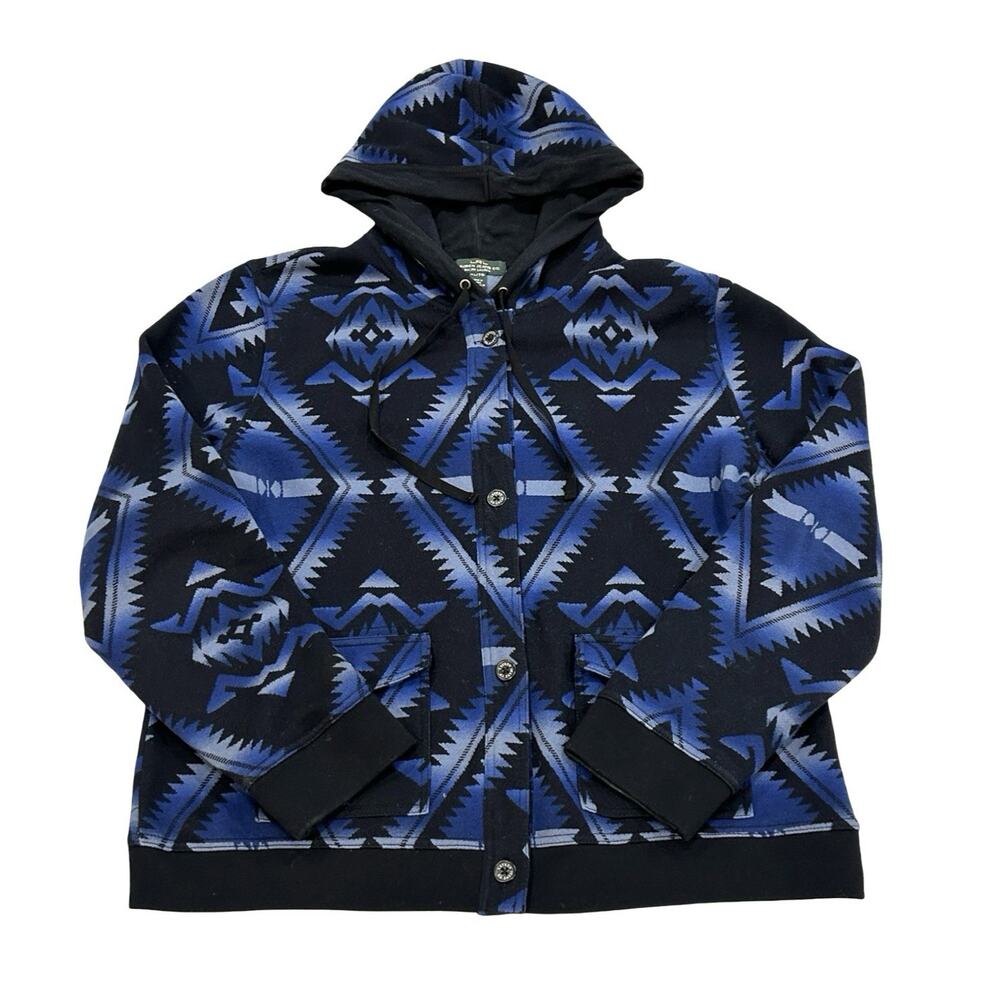 Lauren Ralph Lauren Hooded Sweater Jacket Womens Size XL Blue Aztec Button Up
